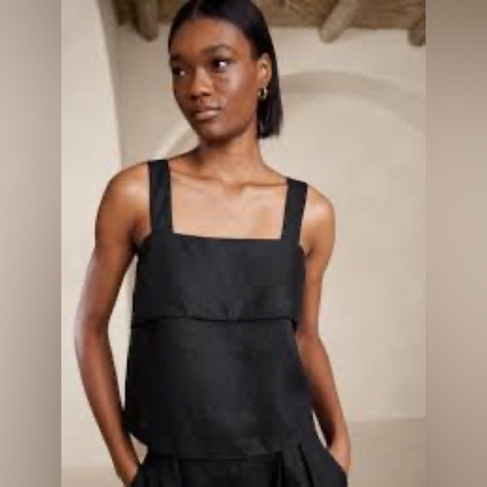 Banana Republic Black Linen Crop Tank Top XSmall